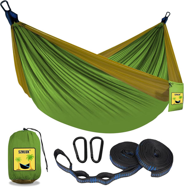 SZHLUX Camping Hammock, Double & Single Portable with 2 Tree Straps, Great for Hiking, Outdoor, Beach