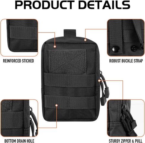 Gogoku 3 Pack Molle Pouch Combo - Tactical Water Bottle Pouch Holder, Compact Utility Waist Bag Pack