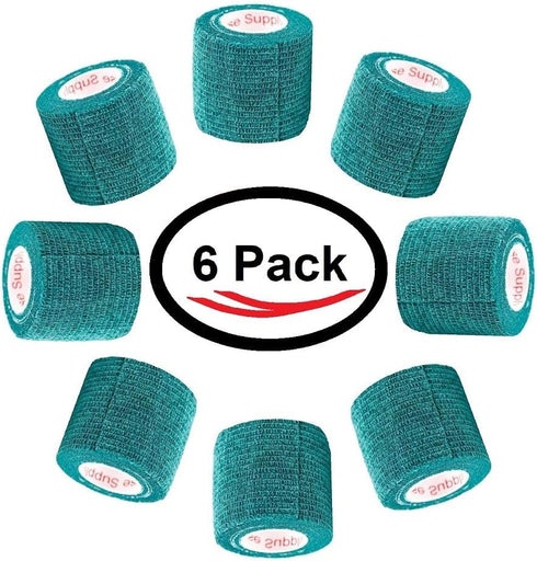 2 Inch Vet Wrap Tape Bulk, Hunter Green, Pack of 6, Self Adhesive Flex Bandage for Pets