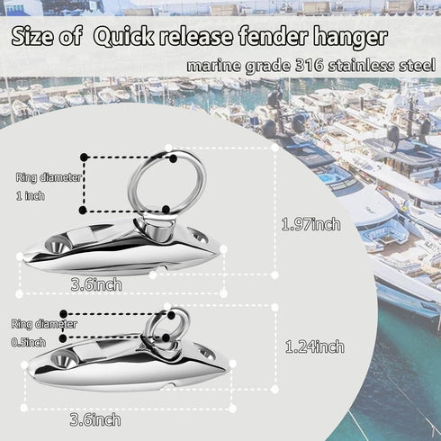 Quick Release Fender Hanger, 316 Stainless Steel for Marine Use, Pack of 2, Boat Top Hinges & Swivel Side Mount Hinge