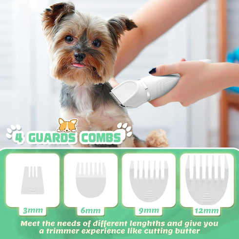4 in 1 Dog Grooming Kit, Cordless Clippers for Grooming, Low Noise Paw Trimmer, Rechargeable Pet Hair Shaver