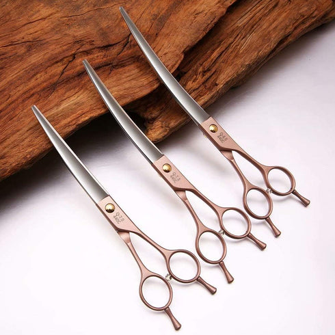 Fenice Peak Professional Curved Dog Grooming Scissors - 8'' Rose Gold 440C Stainless Steel Pet Cutting Shears