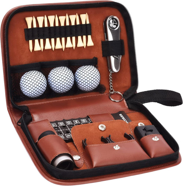 Golf Gifts Set for Men and Women - Hi-End Case, Golf Balls, Rangefinder, Tees, Brush, Divot Knife, Scorer