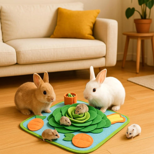 Chinchilla Rabbit Foraging Mat, Bunny Activity Toys Snuffle Mat for Small Animals Forage Mat for Rabbit Guinea Pig