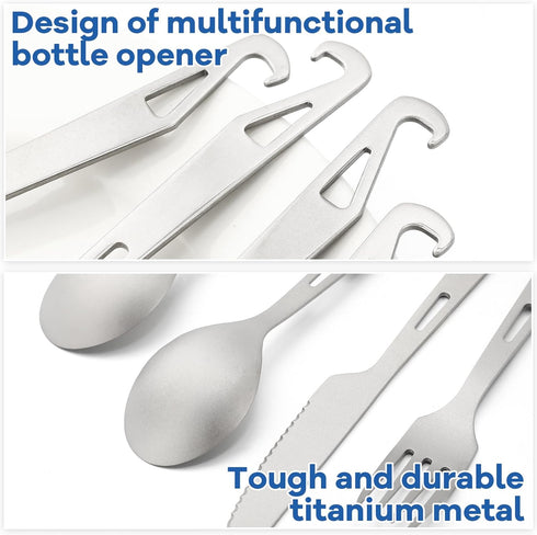 Hushee 6 Set Backpacking Set Pcs Titanium Flatware Knife Fork Spoon Ultralight Camping Spoon Fork Camping Utensil