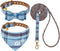 EXPAWLORER Puppy Collar and Leash Set, Embroidery Pawprints Plaid Dog Collar with Bow Tie and Bandana, Blue S