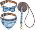 EXPAWLORER Puppy Collar and Leash Set, Embroidery Pawprints Plaid Dog Collar with Bow Tie and Bandana, Blue S