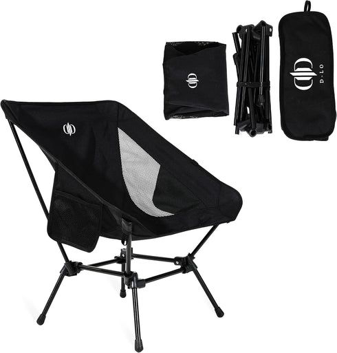 Generic D-LO Ultralight Camping Chair - Black - Upgraded Dual Pocket - High