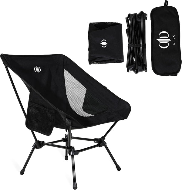 Generic D-LO Ultralight Camping Chair - Black - Upgraded Dual Pocket - High