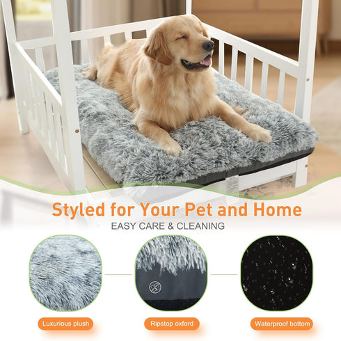 KISYYO XL Dog Bed, Deluxe Cozy Plush Fixable Dog Kennel Bed, Washable, 42 x 28 x 3 Inches, Grey