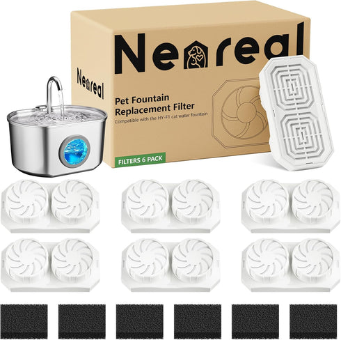 Neareal Cat Water Fountain Replacement Filters & Pre-Filter Sponges Compatible with 74oz/2.2L