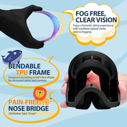 Kids Ski Goggles, Snow Ski Goggles for Youth Teens Boys and Girls, Ages 5-14