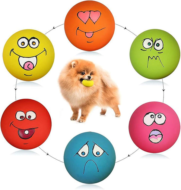 Smile Face Dog Squeaky Toys Soft Latex Squeak Balls for Small Pet Dogs, 6 Pcs/Set