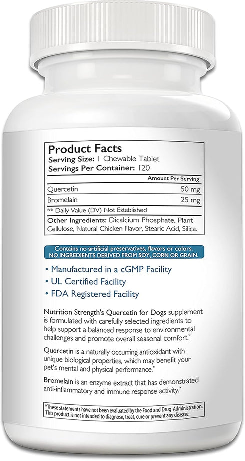 Quercetin for Dogs with Bromelain - Supports Immune System, Inflammatory Relief, Antioxidant Activity, 120 Chewable