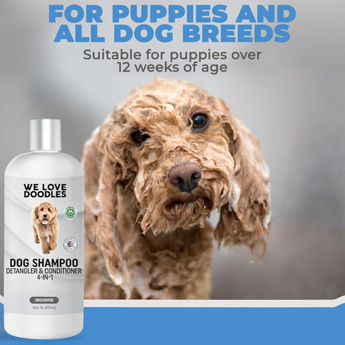 USA,16OZ Dog Shampoo, Conditioner & Detangler - Best Shampoo for Goldendoodles, Poodles & Doodles Pet Hair