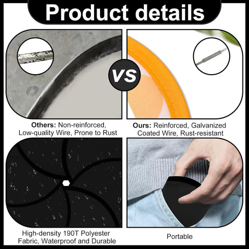 1PC 9.8'' Foldable Flying Disc Fans with Bags, DIY Handheld Black Egde Fabric Folding Fan for Outdoor Game Activities