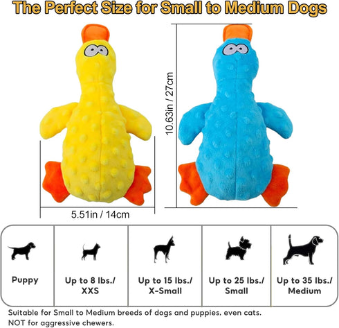 2 Pack Adpartner Squeaky Dog Toys, Dog Toy Duck Plush Crinkle Dog Toys for Small Medium Breeds, Interactive Pet Squeaky