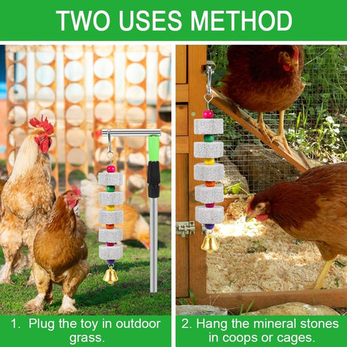 Kalekey 2 Pack Chicken Chewing Toy, Adjustable Chicken Toys for Coop with Volcanic Stone, Multi-Functional Chicken Coop