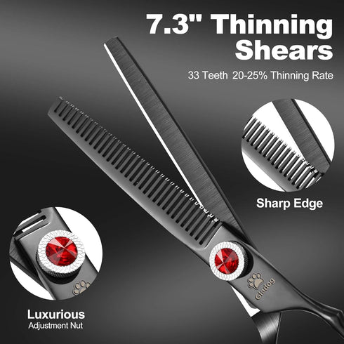 7 Inch 6-in-1 GLADOG Professional Dog Grooming Scissors Kit, Titanium Dog Scissors for Grooming, Heavy-Duty Dog Shears