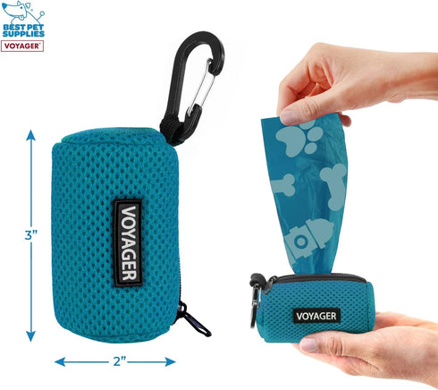 Best Pet Supplies 2-Pack Dog Poop Bag Holder, Reusable Mesh Dispenser Pouch for Travel and Outdoor Use, Turquoise