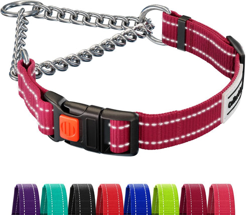 CollarDirect Martingale Dog Collar with Stainless Steel Chain, Quick Release Buckle, Reflective for Large, Medium,