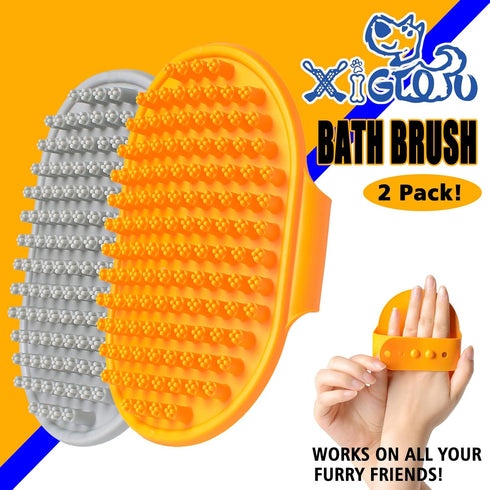 Dog Bath Brush, 2 Pcs Dog Brush for Shedding Short Haired Dogs, Dog Grooming Shedding Bath Brush Soothing Massage Rubber Bristles Curry Comb with Adjustable Ring Handle for Dogs & Cats