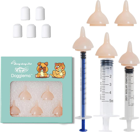 Doggiema Feeding Nipple and Syringes,Puppy Kitten Nipple for Nursing, Newborn Baby Dog