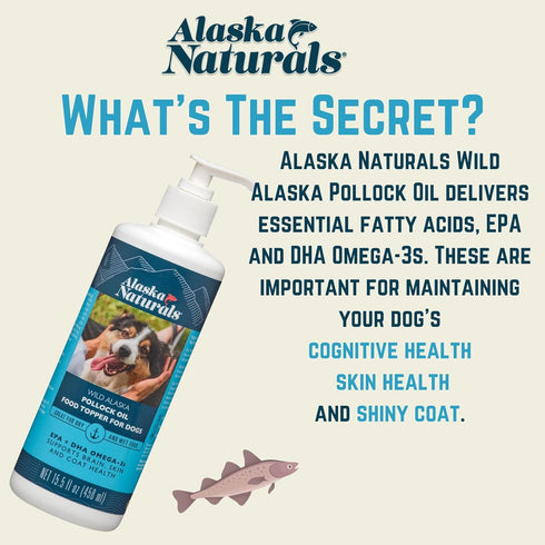 Sustainable Wild Alaskan Fish Oil for Dogs - 15.5 oz Pump - EPA + DHA Omega 3 Oil for Skin, Coat, and Brain Health