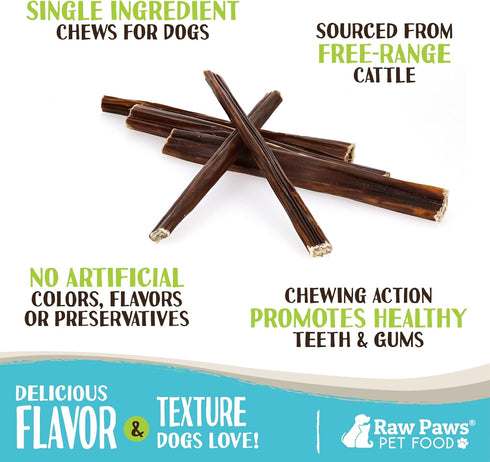 Raw Paws Beef Gullet Sticks for Dogs, 6-inch, 10-ct - Free-Range Cows raised without Antibiotics or Added Hormones - Gullet Sticks for Small Dogs to Large Dogs - Beef Esophagus Dog Treats