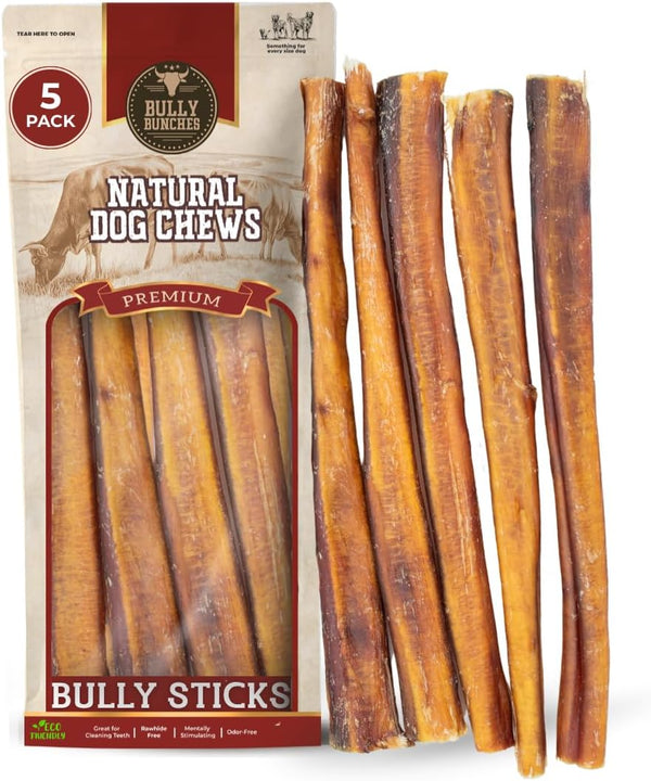 Bully Bunches Premium 12 Inch Jumbo Odor-Free Bully Sticks for Medium &