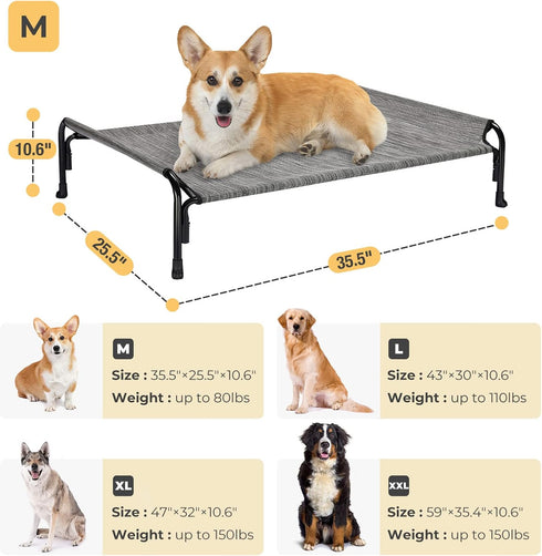 Veehoo Elevated Dog Bed, Medium Black Silver, Cooling Camping Raised Pet Bed with Slope Headrest, Washable, CWC2204