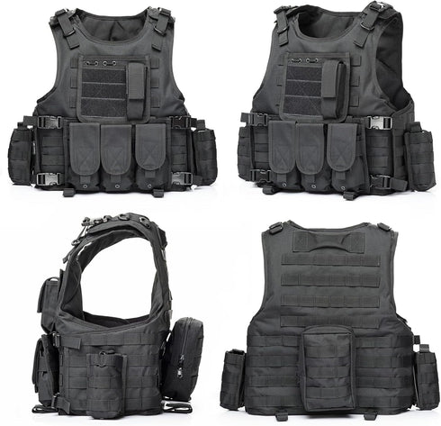 Tactical Vest for Men, Black Molle Airsoft Vest and Cap, Protective Equipment, Tactical Gear
