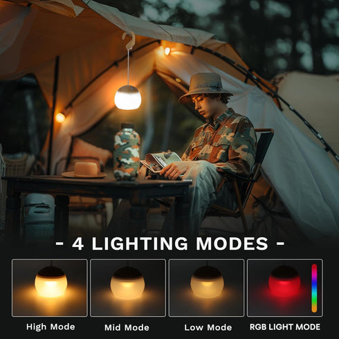 LED Camping Lantern with 4 Light Modes - Rechargeable, Waterproof Tent Light with Hanging Hook for Hiking