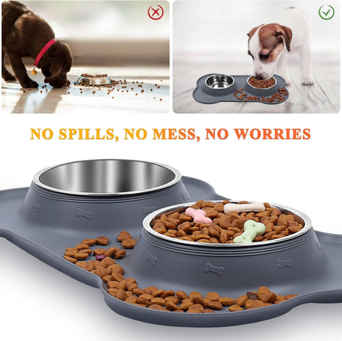 VIVAGLORY Dog Bowls, Stainless Steel Cat Puppy Water Bowls with Non-Spill Skid Resistant Silicone Mat