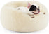 Bedsure Calming Dog Bed for Small Dogs - Donut Washable Bed, Round Anti-Slip Fluffy Plush Faux Fur Cat Bed, Oat Milk