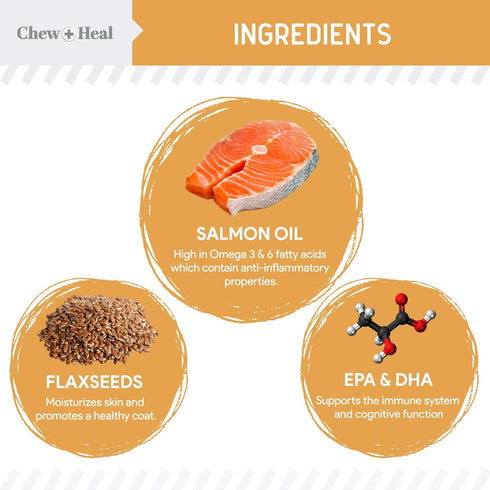 Salmon Oil for Dogs - 60 Soft Chew Omega Treats for Skin and Coat - Fish Oil Blend of Essential Fatty Acids, Omega 3 and 6, Vitamins, Antioxidants and Minerals - Made in USA