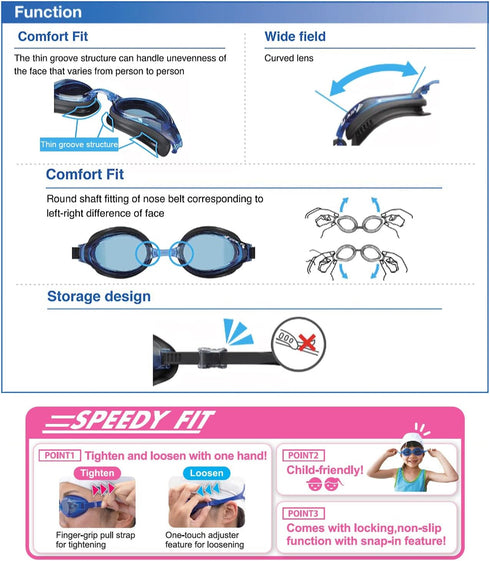 Unisex V-640asa Fitness Swim Goggles with Curved Lens
