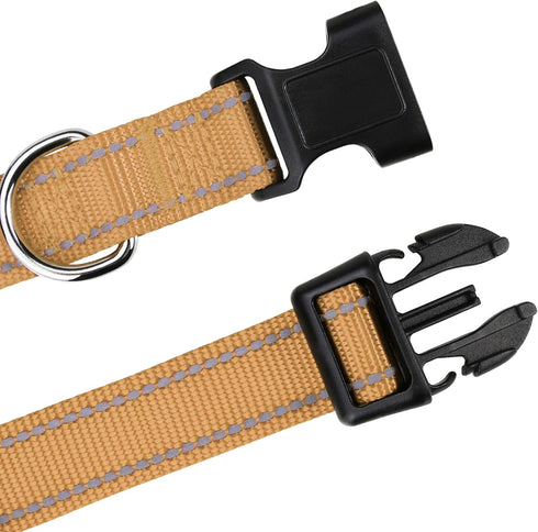 TagME Reflective Nylon Dog Collars, Adjustable Classic Dog Collar for Small Dogs, Khaki, 5/8" Width