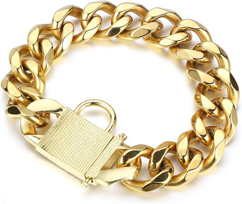 Big Dog Chain Collar Heavy Strong Gold Bling Thick Solid Stainless Steel Wide 23MM Cuban Link Choke Collar (20inch)