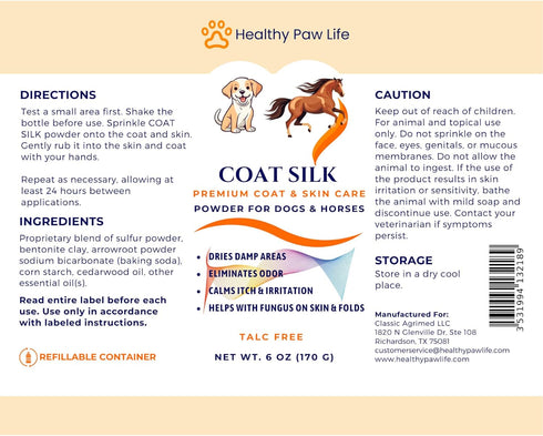 Bundle of Coat Silk Dog Dry Powder (6 oz) to Alleviate Odors and Itchiness & Antiparasitic Dog Shampoo (8 oz)