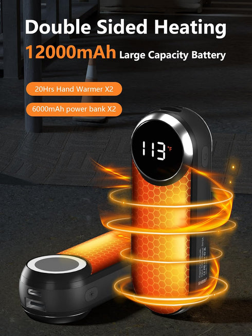 Rechargeable Hand Warmers 12000mAh, 2 Pack Pocket Hot Hands, Up to 20 Hours, Double Sided Heat Portable Heater