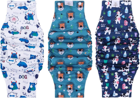 CuteBone Washable Dog Diapers Male with Snaps Reusable 3pcs a Pack Doggie