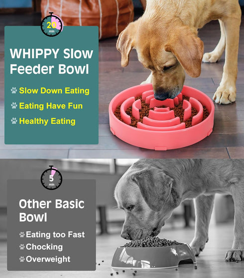 WHIPPY Large Slow Feeder Dog Bowls for Large Medium Dogs, Anti-Choking Slow Feeding Maze Puzzle Bowl, Pink