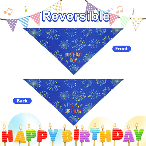 Agroon 1PCS, Blue Dog Birthday Bandana Boy XLarge Durable Triangle Reversible Scarf Bibs Handkerchief for Puppy Pet