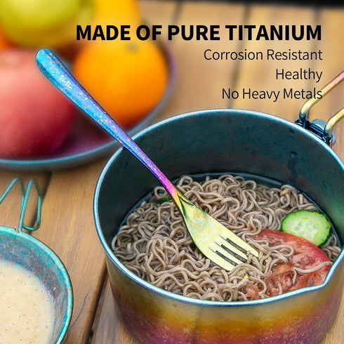 Set, TiTo Titanium Cutlery Lightweight Pure Titanium Fork & Spoon, Portable Reusable Flatware for Home, Restaurant