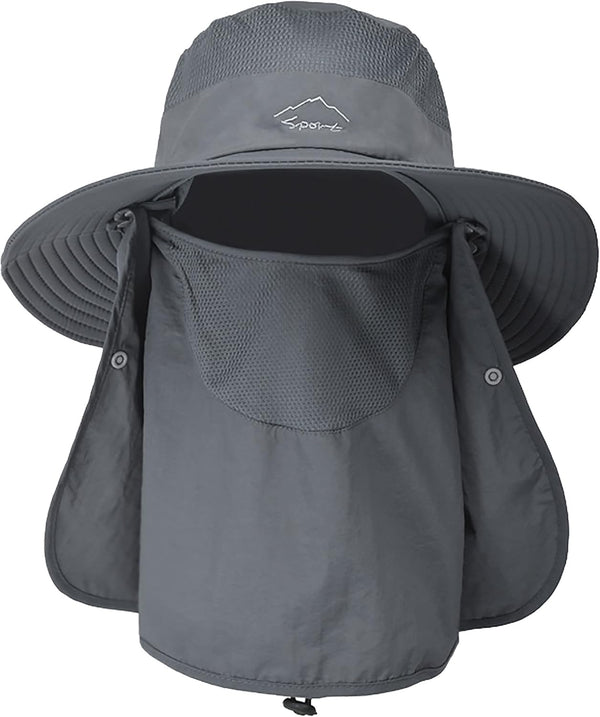 Sun Hat for Men Women - Summer UV Protection Wide Brim Fishing Hat with Face Cover & Neck for Hiking