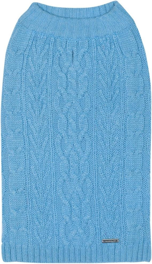 Blueberry Pet Classic Dog Sweater, Wool Blend Cable Knit Pullover Crewneck Winter Clothes in Alaskan Blue, 10"