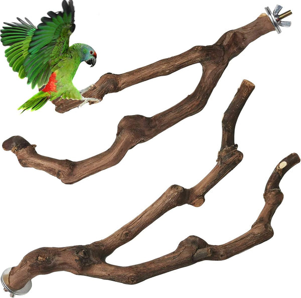 PINVNBY Natural Parrot Perch Bird Stand Pole, 2PCS Wild Grape Stick for Small Lovebirds Budgies Cockatiels