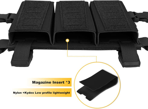Tactical Triple Mag Pouch - Placard Magazine Panel with Insert Set Clip Holder and Female QASM Buckles