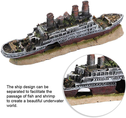 Aquarium Shipwreck Decorations, Resin Titanic Lost Wrecked Boat, Sunken Ship Ornament for Fish Tank